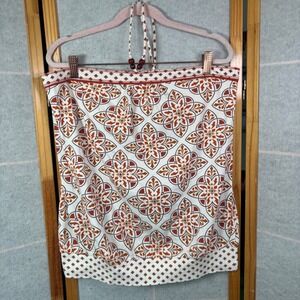 FANG Halter Top XL White Orange Medallion Print Beaded Boho Y2K Cotton Blend